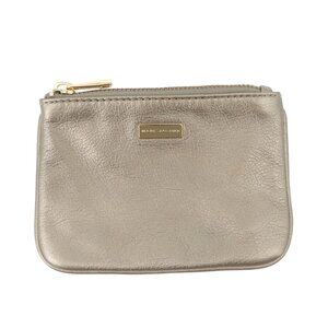 Marc Jacobs Soft Pebble Leather Platinum Colored Zip Top Coin Purse Wallet
